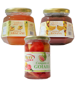 Kit 2 Geleias Grandes de Abacaxi e Banana e 1 Compota de Goiaba